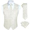 HISDERN Gilet da uomo, in tessuto jacquard, con motivo floreale/cachemire, con cravatta e fazzoletto quadrato da tasca, taglie XS-6XL, Beige, XXXXL
