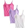 Jamron Donna 3 Pezzi Basic Canotta con Reggiseno Incorporato Canottiere Imbottita Regolabile con Spalla Stretta Viola + Bianco + Rosa-2 XL