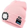 ATNKE Berretto Bluetooth con LED Illuminato, USB Ricaricabile Wireless Musicale Cappello Corsa Ultra Bright 4 LED Impermeabile Lampada per Sci Escursionismo Campeggio Ciclismo/Light Pink