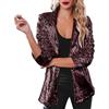 Generic Giacca da donna con paillette glitter a maniche lunghe bomber aviator biker - Giacca da donna con paillette glitter Hiphop a maniche lunghe bomber aviator biker capospalla in nero, oro, verde, argento