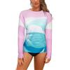 SHEKINI Maglia da Nuoto a Maniche Lunghe Rash Guard da Donna Serie con Stampa Paesaggistica Top da Surf（XL，Rosa Chiaro-YH）