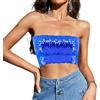 Segreto Top sexy da donna con paillette, senza maniche, vintage, a fascia, senza spalline, crop top per feste, Corto Blu Scuro, Taglia unica