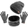 TAGVO Winter Beanie Hat, Scarf, Touch Screen Gloves 3 in 1 Kit di Accessori Caldi, Interna Morbido, Berretto Elasticizzato in Maglia per Berretto, Scaldacollo Elastico, 3 Dita Guanti Touch Scree