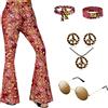 CosCool Costume hippie da donna anni '70 anni '80, pantaloni hippie da discoteca, pantaloni da discoteca, con accessori hippie