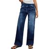 duaicnvow Jeans Baggy Donna Vita Alta Curvy a Gamba Larga Pantaloni Jeans Donna Larghi Pantaloni in Denim Comodi con Cintura Elastica e Tasche Casual retrò Sciolti Pantaloni Diritti Ragazza Streetwear