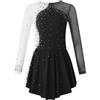 Freebily Abito da Pattinaggio Artistico Bambina Strass Leotards da Ginnastica Vestito da Danza Classica Moderna a Maniche Lunghe Vestito Ballerina Ballo Latino Dancewear Nero 13-14 Anni
