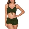 meioro Costume da Bagno Solido per Le Donne Bikini Stringato con Coulisse Bikini Set in Due Pezzi Beachwear Sportivo Swimwear a Vita Alta Costumi da Bagno(Verde Esercito,XXL)