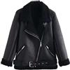Valtorixia Giacca invernale da donna in pelle con pelliccia sintetica, cappotto smanicato da motociclista con risvolto, cerniera, bomber aviatore, M
