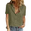 Yuson Girl Camicia Donna Camicetta Manica Corta Cotone da Donna Blusa Maglietta Elegante con Scollo a V Casual Camicie Abbottonate Top Tinta Unita Estive Shirt Classico Maglia(Verde-2, XL)