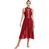 Freebily Abito da Ballo per Donna Latino Americano Vestito da Ballo Valzer Tango Balletto Leotard Body Ginnastica Abito da Danza Classica Lirica Costume da Competizione Borgogna S