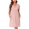 Vlazom Camicia da Notte Donna Estiva con Bottoni, Manica Corta Aperta Davanti, Pigiama Corto, Vestaglie Estive, XXL, A-Rosa