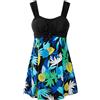 Wantdo Costume da Bagno Donna con Gonna Estate a Vita Alta Costume Intero One Piece Elegante per Mare e Spiaggia Foglie su Sfondo Nero 50-52