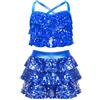 renvena Paillettes Abito da Ballo Latino Americano Bambina Ragazza Crop Top Reggiseno + Tutu Gonna di Danza Classica Tuta da Pattinaggio Artistico Dancewear Blu 11-12 Anni