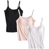 Jamron Donna 3 Pezzi Basic Canotta con Reggiseno Incorporato Canottiere Imbottita Regolabile con Spalla Stretta Nero + Bianco + Nudo S