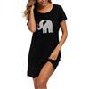 ENJOYNIGHT - Camicia da notte da donna, estiva, in cotone, a maniche corte, con stampa, T-shirt, per dormire, notte, per donne, biancheria intima notturna, abito da notte, Nero , L