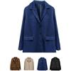 POIOZXD Giacca da donna in finta pelle scamosciata primavera autunno button down retrò marrone tasca allentata manica lunga in pelle scamosciata giacca bomber da donna, Blu scuro, XXL