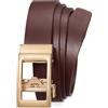 LEACOOLKEY Cintura automatica da donna, in pelle, regolabile, senza fori, per jeans, pantaloni con fibbia scorrevole dorata, larghezza 3 cm, caffè, L Passt Taillengröße 87-103 cm