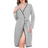Vlazom Accappatoio Donna in Cotone Vestaglia a Righe Leggera e Confortevole con Cintura in Vita,Nero,3XL