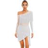 Freebily Vestito da Ballo Donna Latino Americano Tango con Strass Nappa Lustrino Abito da Danza Classica Lirica Samba con Orlo Asimmetrico Costume da Valzer Sala da Ballo