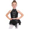 renvena Vestito da Ballo Latino Americano Bambina Strass Crop Top Danza Classica Moterna Canotta e Gonna con Piume Abito da Ballo Lirico Contemporaneo Nero 5-6 Anni