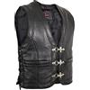 MDM Gilet Uomo in Vera Pelle Nera con Fibbie Cromate - Gilet Moto Biker Club Style in Pelle Bovino 1,2 mm, Laterali Regolabili e Cuciture Intrecciate