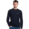 Lyle & Scott Uomo Maglione Girocollo in Misto Lana d'Agnello Blu Navy Scuro mélange XS