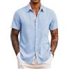 COOFANDY Camicia Uomo Maniche Corte Estiva Casual Regular Fit Leggera da Spiaggia con Tasca Blu Chiaro M
