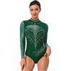 Mufeng Ragazze e Donne Balletto Body Leotard Ballet Ginnastica Ritmica Strass Body da Pattinaggio Artistico Costumi di Danza Jazz Ballo Latino Performance Verde A S