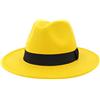 SRTUMEY Cappelli Fedora per donne e uomini, cappelli stile fedora a tesa larga con nastro solido per donne e uomini, cappelli jazz britannici per uomini, giallo 2, M