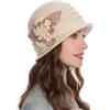 ZLYC - Cappello da pescatore a cloche in lana da donna, stile vintage anni '20, con dettaglio floreale, Taglia unica