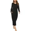 Sykooria Camicia da Notte Manica Lunga Donna a V Camice da Notte in Cotone Lungo Camicia da Notte Invernale con Tasche,Pigiama Comodo Ampio Tinta Unita Abbigliamentoda Casa a_Nero S