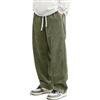 Generico Kirakuco Pantaloni Giapponesi Uomo Larghi Pantalonis di Velluto A Coste Lunghi Taglio Dritto Modello Pantalone con Vita Elasticizzata e Cordino Baggy Elasticizzati Casual Sweatpants Verde Militare XL