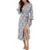 PrinStory Vestaglia da Donna, Accappatoio Leggero con Maniche a 3/4, Kimono con Scollo a V, Robe, Biancheria da Notte Lunga, XXL