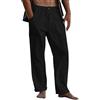 LVCBL Pantaloni in Lino, da Uomo, Estivi, Autunno, Casual, in Lino, con Tasche, Elastico in Vita, Nero, XL