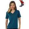 Merino.tech 100% Merino T Shirt Damen - Merinowolle Sport Wandern Thermoshirt Damen + Wandersocken (Small, Deep Teal V-Neck)