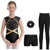 MSemis Body Danza Classica Bambina Ginnastica Artistica Balletto Leotards con Pantaloncini Leggings Sportivi e Fascia Capelli Completo da Pattinaggio Artistico 4 Pezzi Nero 7-8 anni