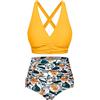 Svanco Costume da Bagno Due Pezzi Donna Top Bikini Incrociato Slip A Vita Alta E Increspato Set Bikini Push Up Donne Costumi da Bagno Giallo Fiori XL