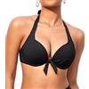 DOBREVA Donna Bikini Push Up Superiore Reggiseno con Ferretto Capestro Halfter Self Tie Sexy Monokini Nero 3B