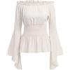 Odizli - Top da donna, stile medievale, gotico, steampunk, a maniche lunghe, spalle scoperte, corsetto, vittoriano, Rinascimento, costume, bianco, XL