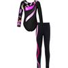 Freebily Body da Ginnastica Artistica Bambina con Leggings Sportivi Strass Leotard a Maniche Lunghe Abito da Danza Classica Moderna Jazz Tuta da Balletto Ballo Latino Nero&Rosa 7-8 anni