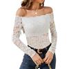 LCDIUDIU Top Rosso da Donna con Spalle Scoperte, Manica Lunga, Semplice E Trasparente, Maglia A Maglie con Foglie, Sexy, Aderente, per Club, Feste, Ballo di Fine Anno, Uscite, Camicetta Bianca L