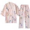 OWLONLINE Pigiama da Donna in Morbido Cotone Crepe Puro Pigiama Kimono Giapponese