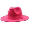 SRTUMEY Cappelli Fedora da donna e uomo, nastro a tinta unita con tesa larga, cappelli Fedora morbidi Panama per donne e uomini, cappelli jazz britannici per uomini, Rosa acceso, M