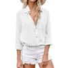 SHEKINI Camicia Lino Donna Camicetta da Donna Elegante Maniche Lunghe Cotone Blusa Maglietta Scollo a V Top Camicette Abbigliamento Donna Ufficio Casual