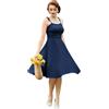 Belle Poque Abito estivo da donna con spalline sottili, linea ad A, abito da sole midi con tasche, per vacanze e spiaggia, Blu mare, M