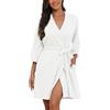 PrinStory Vestaglia da donna a nido d'ape, morbida vestaglia kimono con scollo a V a maglia corta, accappatoio da notte, bianco, L
