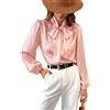 CUPSHE - Camicetta in raso da donna con fiocco, maniche lunghe, lucida, collo alto, per lavoro e casual, rosa, XS