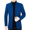HUIANGLIYG Blazer da Uomo A Spina di Pesce, Giacca da Abito in Tweed Vintage, Misto Lana, Collo alla Coreana, Monopetto, Cappotto di Lana, Casual, Business, Antivento, Blu Reale, Taglia L