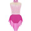 Freebily Body da Pattinaggio Artistico Bambina Vestito da Danza Lirica Moderna Contemporanea Abito da Ballo Latino Americano Tango con Strass Costume da Allenamento Dancewear Rosa 13-14 anni