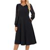 GRACE KARIN Vestito A-Line Donna in Cotone e Poliestere con Effetto Tessuto Bicolore, Scollo Classico, Tasche Aperte sui Fianchi Nero XXL